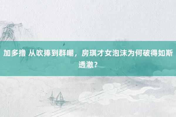 加多撸 从吹捧到群嘲，房琪才女泡沫为何破得如斯透澈？